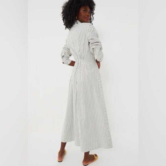 STAUD Lorenza Ivory Micro Stripe Shirt Midi Dress Button Front Size Small - Picture 4 of 15